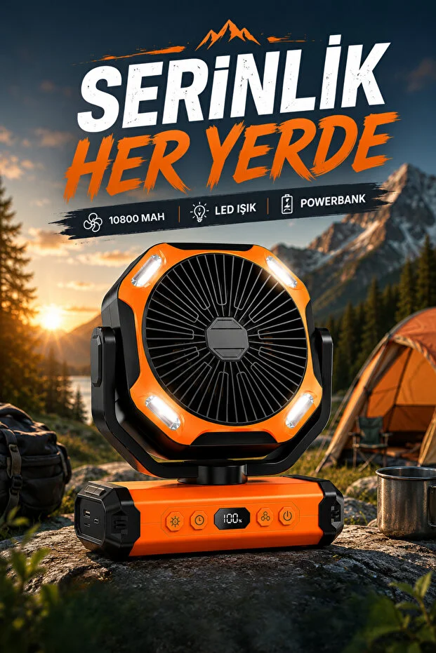 Led fenerli kamp vantilatörü 10800 mah saat ayarlı ayarlanabilir başlık ve asma aparatı